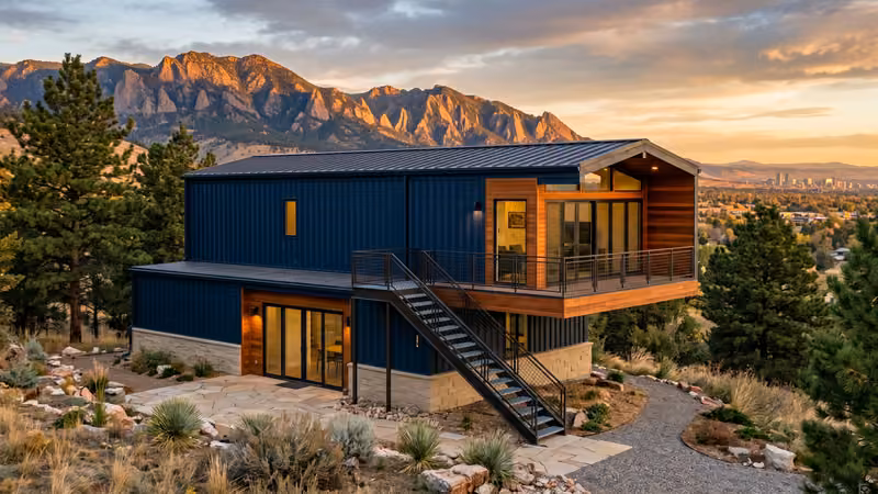 A 40ft high-cube container home in the Colorado foothills